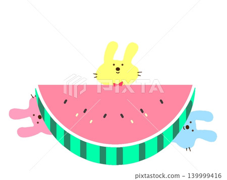 Cute rabbits eating watermelon - illustration character Cute rabbits eating watermelon - illustration character 139999416