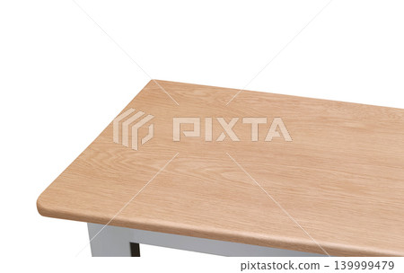 An empty wooden table, top view, white background. 139999479