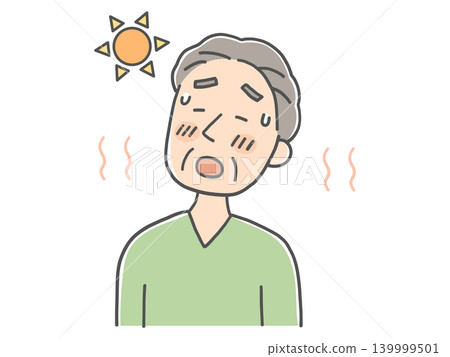 Senior men feeling exhausted from the summer heat Senior men feeling exhausted from the summer heat 139999501