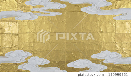 A luxurious Japanese modern background featuring white, traditional Japanese clouds floating against a gold leaf background. A luxurious Japanese modern background featuring white, traditional Japanese clouds floating against a gold leaf background. 139999561