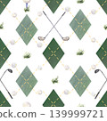 Seamless golf pattern with argyle diamonds and golf equipment 139999721