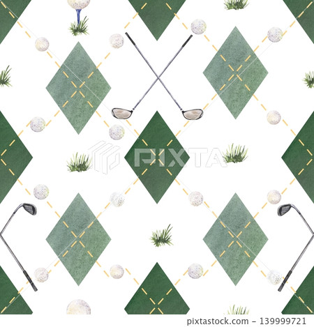 Seamless golf pattern with argyle diamonds and golf equipment Seamless golf pattern with argyle diamonds and golf equipment 139999721