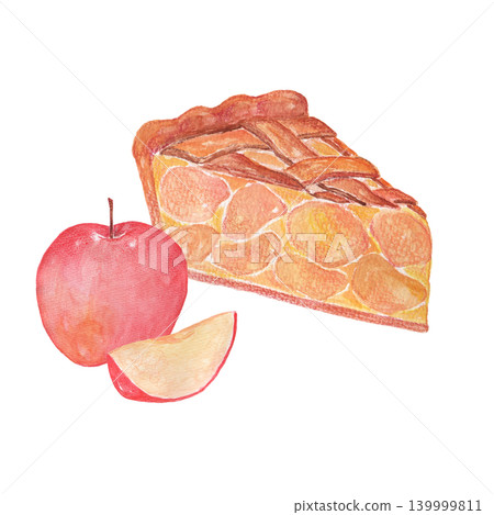 Apple cake painted in watercolor / Apple pie / Apple Apple cake painted in watercolor / Apple pie / Apple 139999811