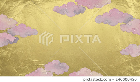 A spring-themed Japanese modern background featuring cherry blossom-colored Japanese-style clouds floating against a gold leaf background. A spring-themed Japanese modern background featuring cherry blossom-colored Japanese-style clouds floating against a gold leaf background. 140000456