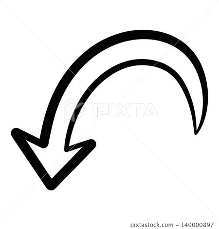 Black curved arrow pointing downwards left simple icon Black curved arrow pointing downwards left simple icon 140000897