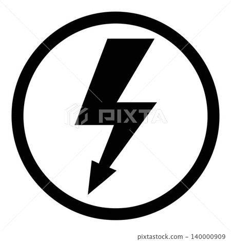 Black lightning bolt icon in circle electricity warning sign Black lightning bolt icon in circle electricity warning sign 140000909