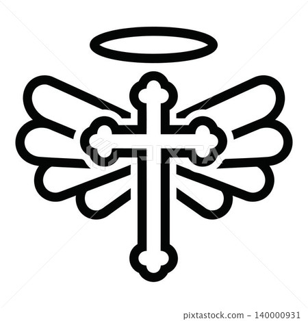 Cross with wings and halo symbol icon Cross with wings and halo symbol icon 140000931