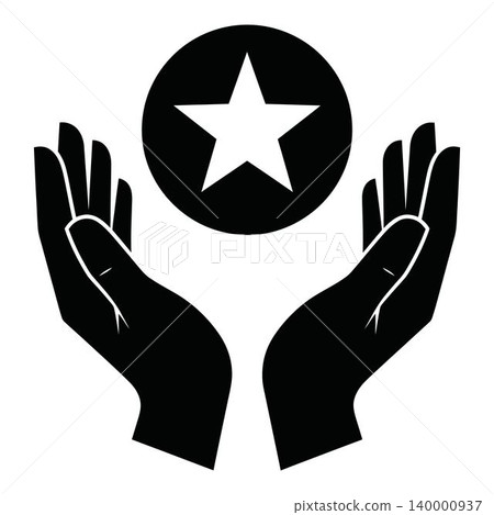Black silhouette hands holding star circle icon symbol Black silhouette hands holding star circle icon symbol 140000937