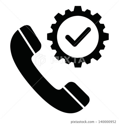 Black telephone icon with gear and checkmark on white background Black telephone icon with gear and checkmark on white background 140000952