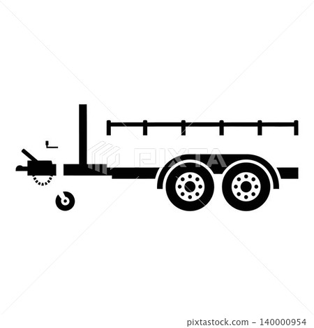 Black trailer icon with two wheels and hitch on white background Black trailer icon with two wheels and hitch on white background 140000954