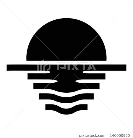 Black and white sunset over water graphic icon 140000960