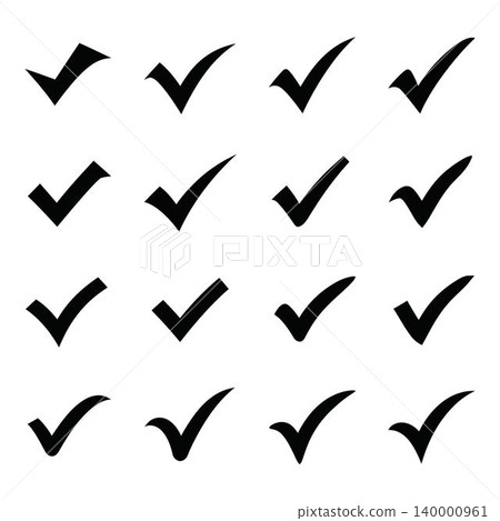 Black checkmark symbols in a row on white background Black checkmark symbols in a row on white background 140000961