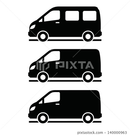 Black vans driving in a row on white background icons Black vans driving in a row on white background icons 140000963