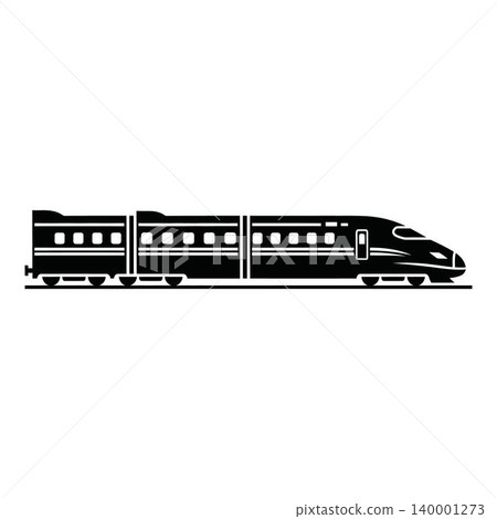 Modern train with multiple cars on track side view Modern train with multiple cars on track side view 140001273