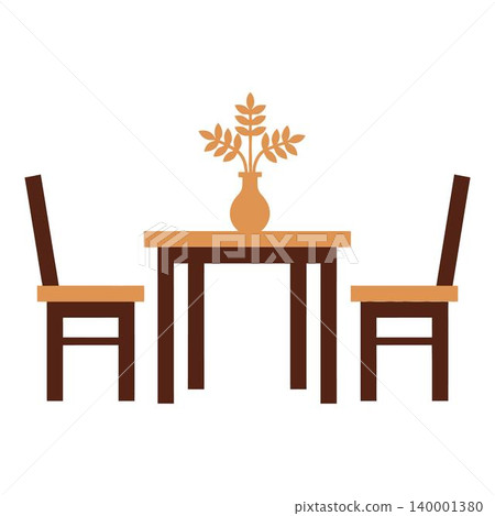 Simple table with two chairs and vase icon illustration Simple table with two chairs and vase icon illustration 140001380