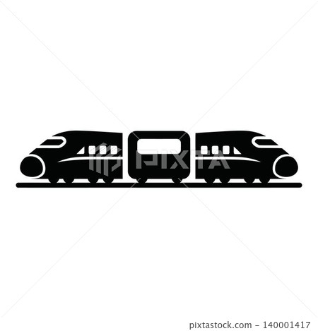 Black silhouette train icon with three cars on tracks 140001417