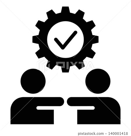 Teamwork concept icon with two people and gear Teamwork concept icon with two people and gear 140001418