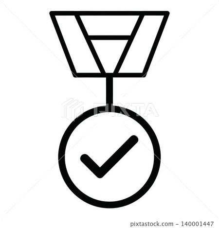 Black medal icon with check mark on white background 140001447