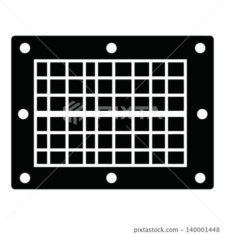 Black metal grid plate icon with holes on white background Black metal grid plate icon with holes on white background 140001448