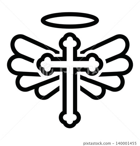 Cross with wings and halo symbol icon Cross with wings and halo symbol icon 140001455
