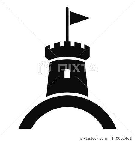 Black and white castle tower icon with flag on top Black and white castle tower icon with flag on top 140001461