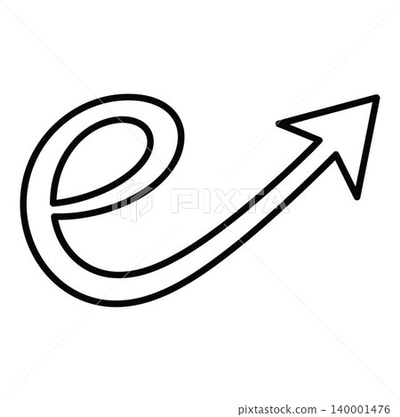Black line drawing letter e with arrow icon Black line drawing letter e with arrow icon 140001476