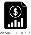 Black document icon with dollar sign and graph on white background 140001523