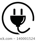 Black Electric Plug Icon in Circle with Cord Symbol 140001524