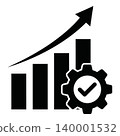 Black gear icon with growing graph and check mark 140001532