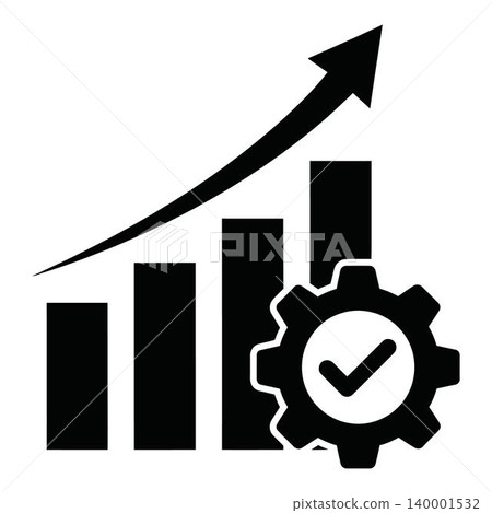Black gear icon with growing graph and check mark Black gear icon with growing graph and check mark 140001532