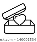 Simple line art gift box with heart icon symbol 140001534