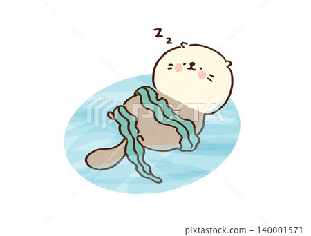 海獺用海藻包裹身體,以免被潮水沖走,然後在開闊的大海上安然入睡。 海獺用海藻包裹身體,以免被潮水沖走,然後在開闊的大海上安然入睡。 140001571