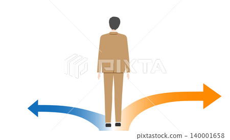 一位商人的背影 | 穿著西裝，在岔路口猶豫不決，沉思著。 140001658