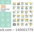 Sign writing flat icon set. Creative writing, signature, document editing, and content creation vector icons. 140001779