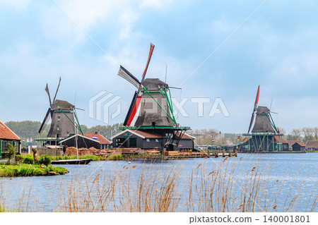 Windmills in Zaanse Schans, a district of Zaandam, Netherlands Windmills in Zaanse Schans, a district of Zaandam, Netherlands 140001801