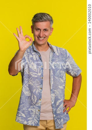 Adult man showing OK hand gesture with confident positive expression expressing support and approval Adult man showing OK hand gesture with confident positive expression expressing support and approval 140002010