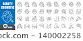 Beauty cosmetic and plastic surgery thin line icons set. Ideal for skincare, dermatology, medical aesthetics, anti-aging treatments, and healthcare linear vector symbols. Editable stroke. 140002258