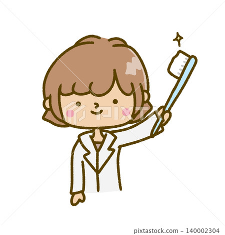 A woman in a white coat holding a toothbrush. A woman in a white coat holding a toothbrush. 140002304