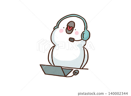 A parrot answering phone calls using a laptop and headset (following a manual). 140002344
