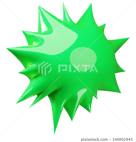 A 3D abstract green blob with spikes, a glossy plastic texture, and highlights. A 3D abstract green blob with spikes, a glossy plastic texture, and highlights. 140002945