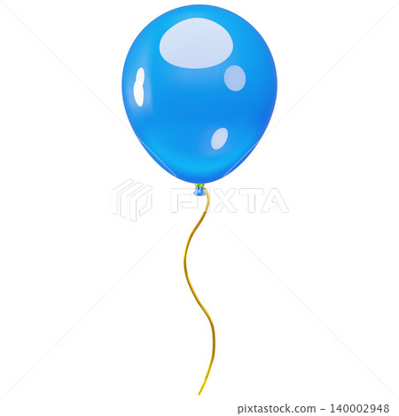 A glossy blue 3D balloon with a gold ribbon. Inflatable decoration. A glossy blue 3D balloon with a gold ribbon. Inflatable decoration. 140002948