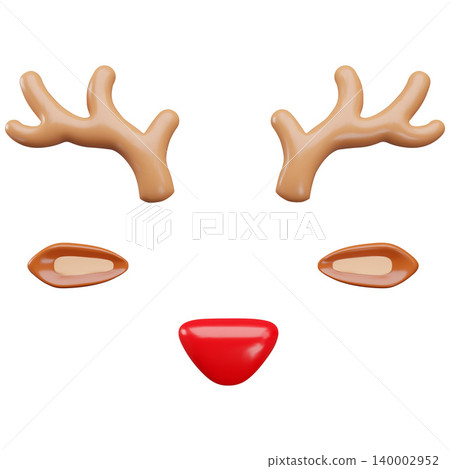 Deer animal face elements or carnival mask, cartoon 3D plastic style vector icon, Christmas reindeer ears, nose and horn Deer animal face elements or carnival mask, cartoon 3D plastic style vector icon, Christmas reindeer ears, nose and horn 140002952