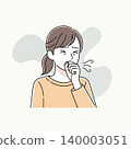 Illustration of a woman coughing, indicating illness or respiratory problems. 140003051