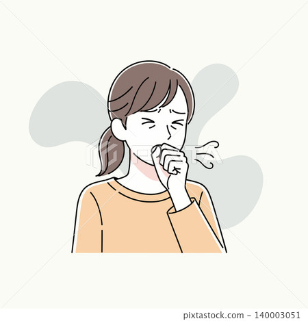 Illustration of a woman coughing, indicating illness or respiratory problems. Illustration of a woman coughing, indicating illness or respiratory problems. 140003051