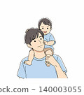 A heartwarming illustration of a father carrying his child on his shoulders, showcasing a beautiful bond and a moment of pure joy and affection. 140003055