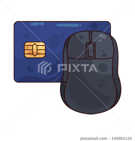 Illustration of Online Payment With Credit Card And Mouse 140003120