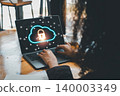 Visual representation of cloud storage security with a digital lock, symbolizing data protection and cybersecurity. 140003349