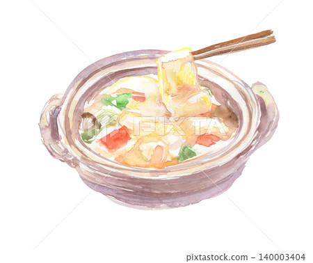 Watercolor illustration of Okkirikomi - a local dish from Gunma Prefecture. 140003404