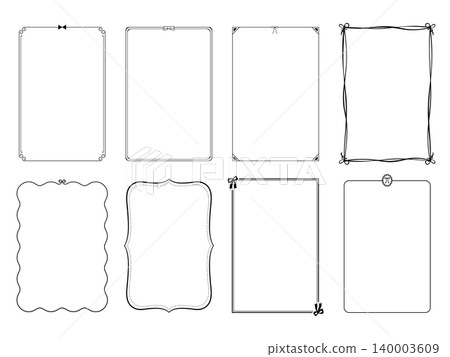 A simple and elegant vertical frame set with ribbons and decorative borders (line drawing). A simple and elegant vertical frame set with ribbons and decorative borders (line drawing). 140003609