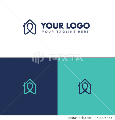 Modern House Location Logo Minimalist Line Art. Vector Illustration Modern House Location Logo Minimalist Line Art. Vector Illustration 140003853